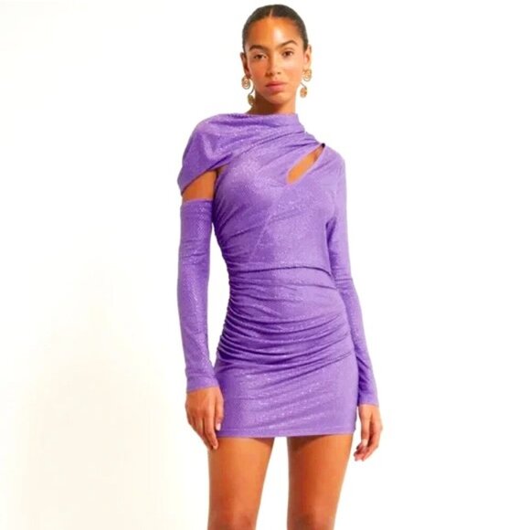 cult gaia Dresses & Skirts - Cult Gaia 'Nicole' Crystal Embellished Cold-Shoulder Mini-Dress, Amethyst